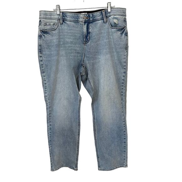 Old Navy Jeans Power Slim Straight Womens 20 Long High Rise‎ Blue Distressed - Picture 1 of 7